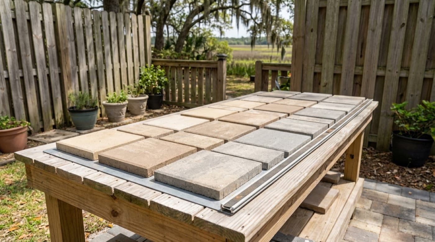 Paver base preparation with compacted layers and layout lines