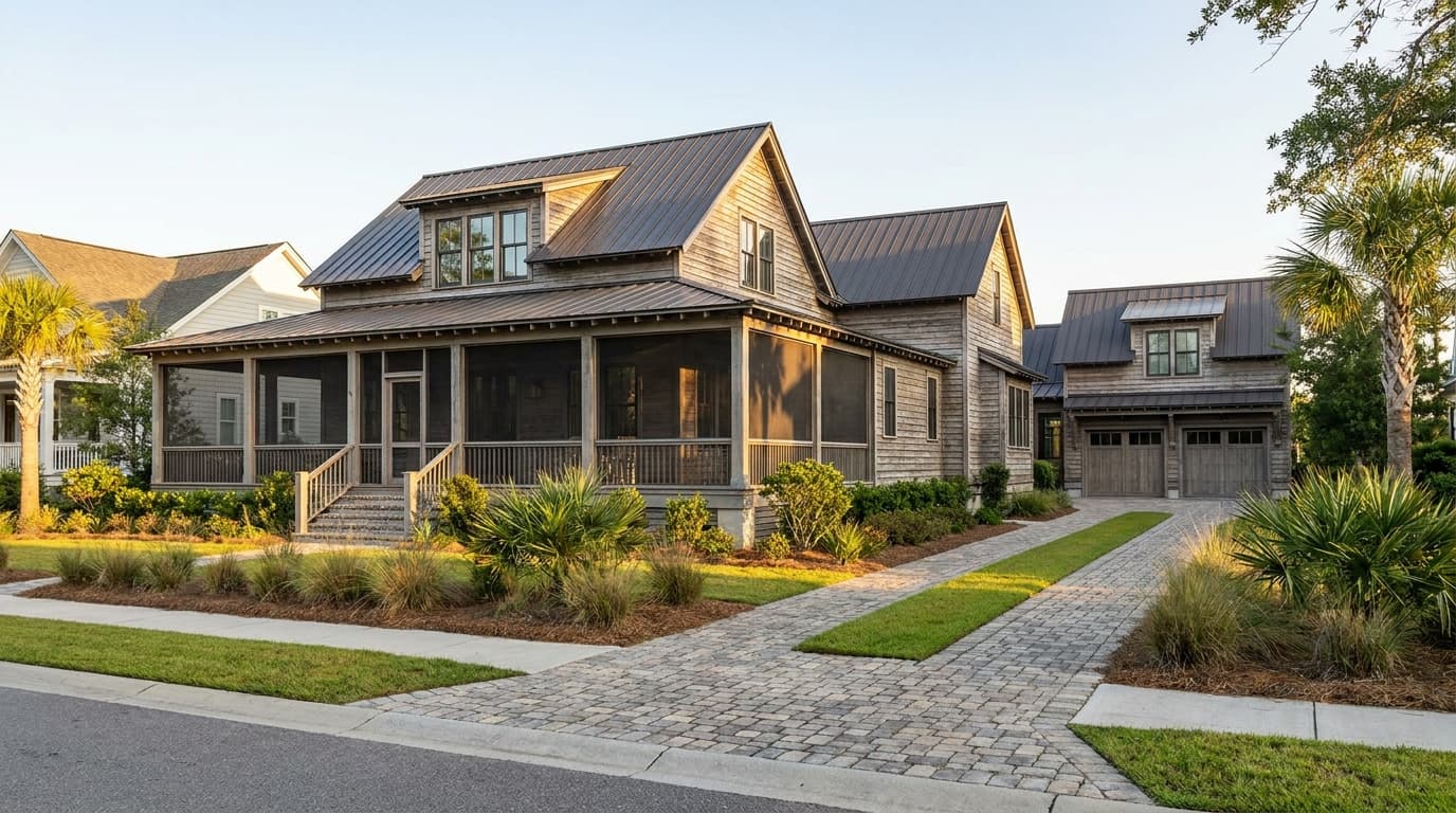 Ribbon driveway with two paver tracks and a grass center strip