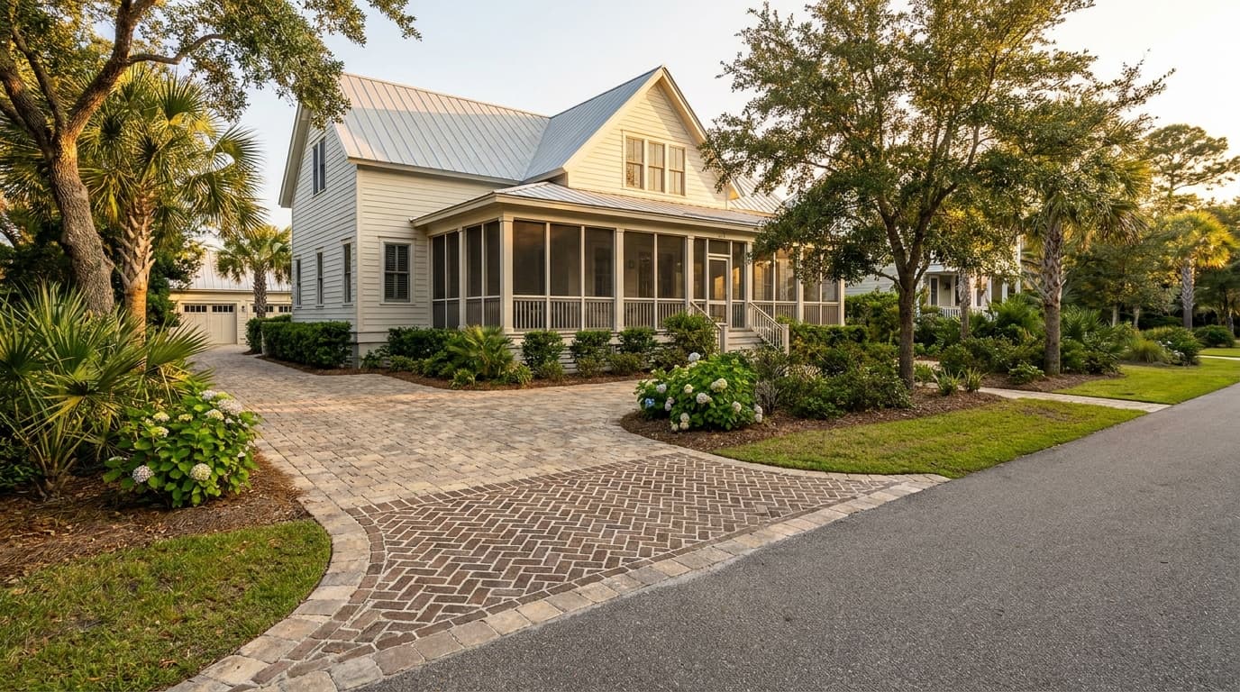Paver driveway with a contrasting apron accent at the street